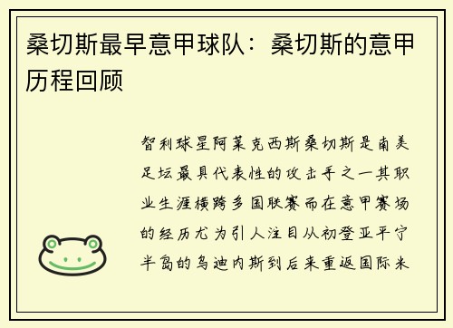 桑切斯最早意甲球队：桑切斯的意甲历程回顾