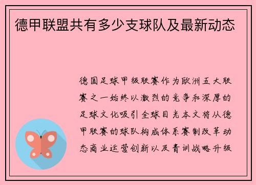 德甲联盟共有多少支球队及最新动态